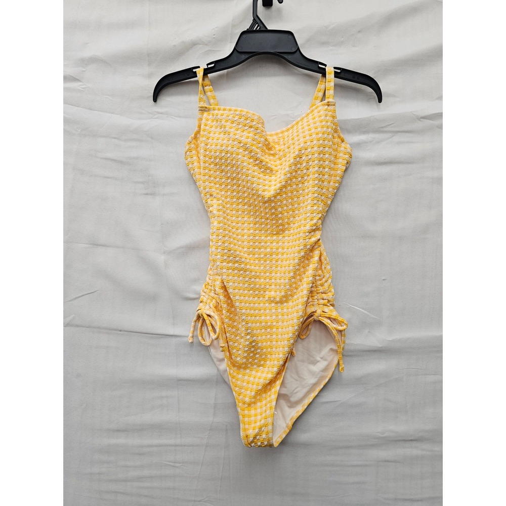 Shade & Shore Womens Gingham One Piece Swimsuit Yellow Poly Blend Size Medium